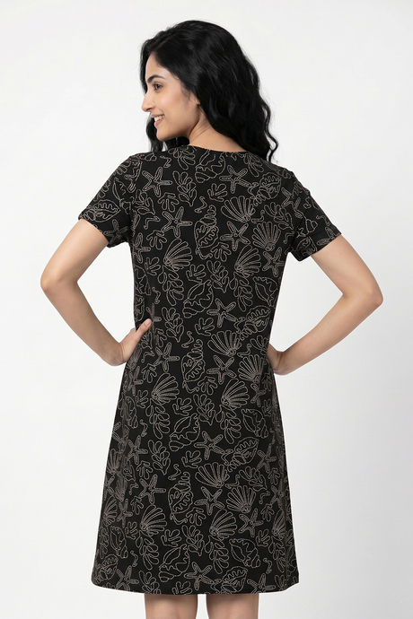 Zivame Sea Shell Knit Cotton Knee Length Nightdress - Black Beauty — image 3